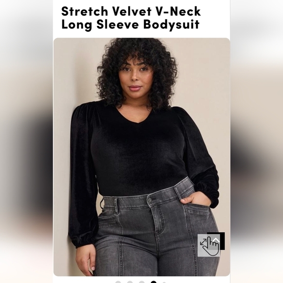Stretch Velvet black V-Neck Long Sleeve Bodysuit Plus size 5x - Picture 5 of 8